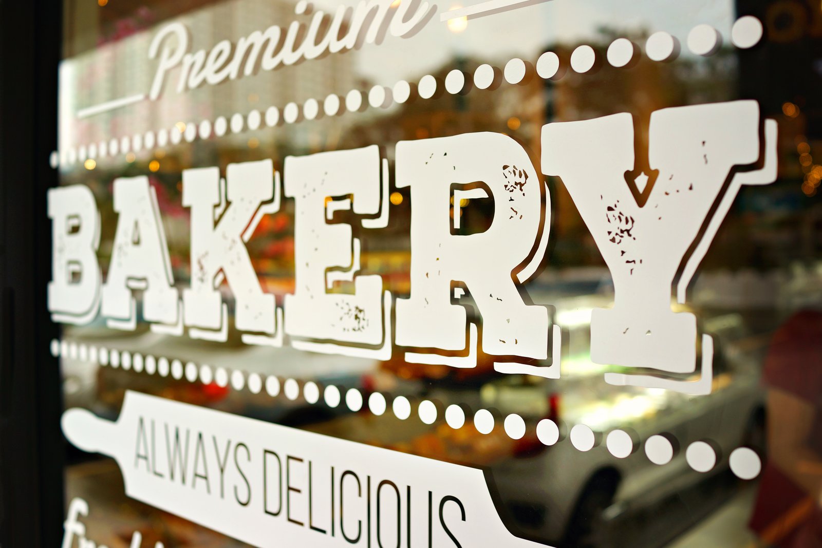 Premium Bakery window lettering